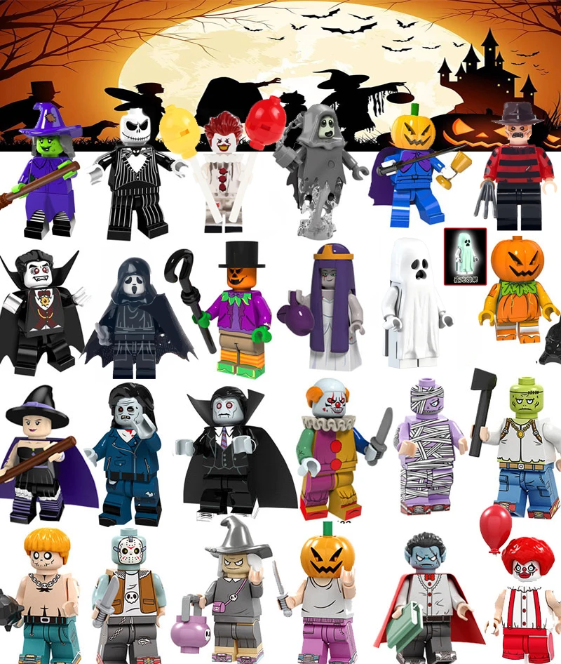 

For Halloween Scream Killer Horror Theme Ghost Figures Freddy Mask Hunter-Black Jack Friday Jason Vampire building blocks Toys