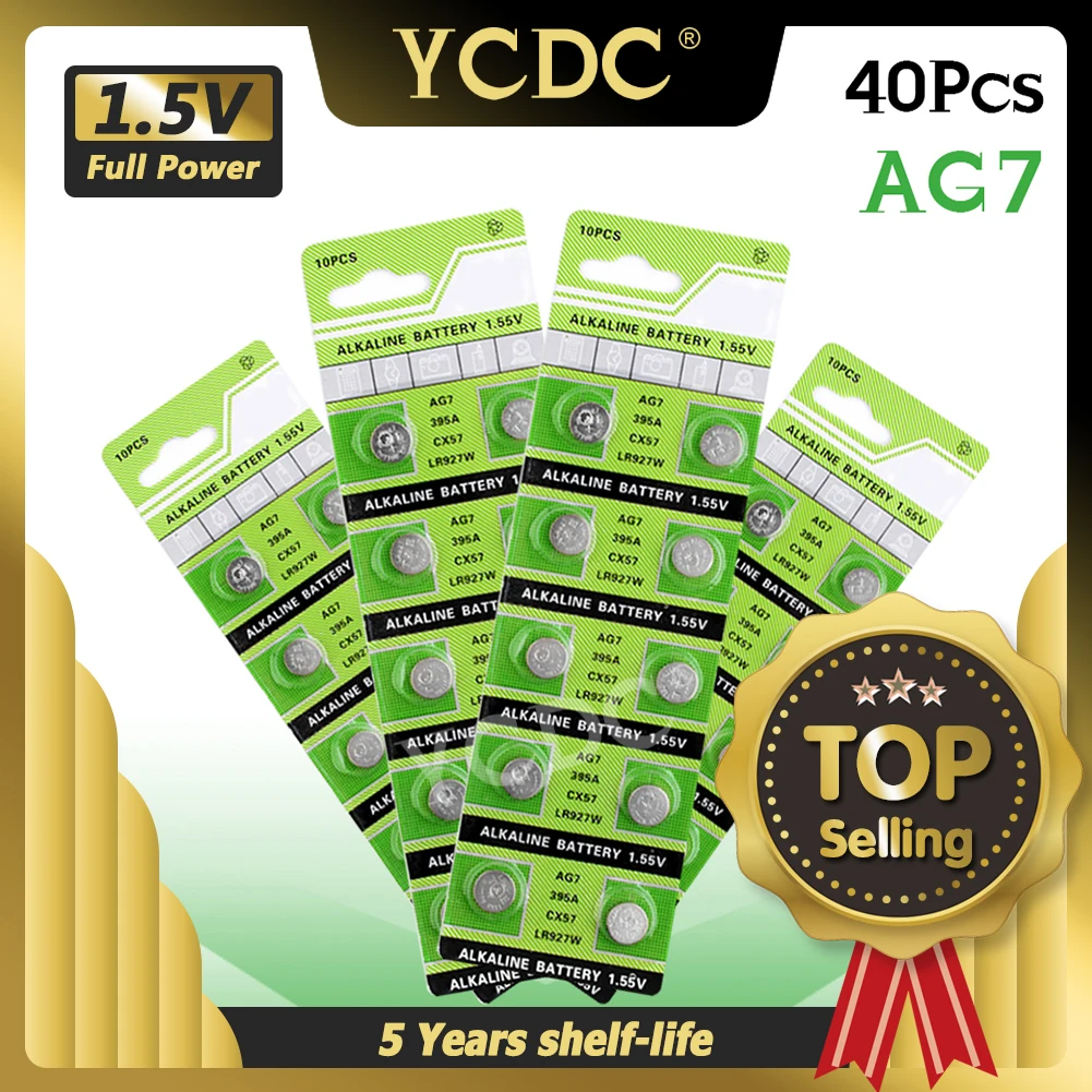 40 Uds 1,55 V AG7 LR927 LR 927 Batería alcalina de botón pila de moneda ...
