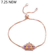 Многоцветный Радужный Шарм браслет из розового золота AAA кубический цирконий для женщин Регулируемая Цепочка Свадебная вечеринка ювелирные изделия