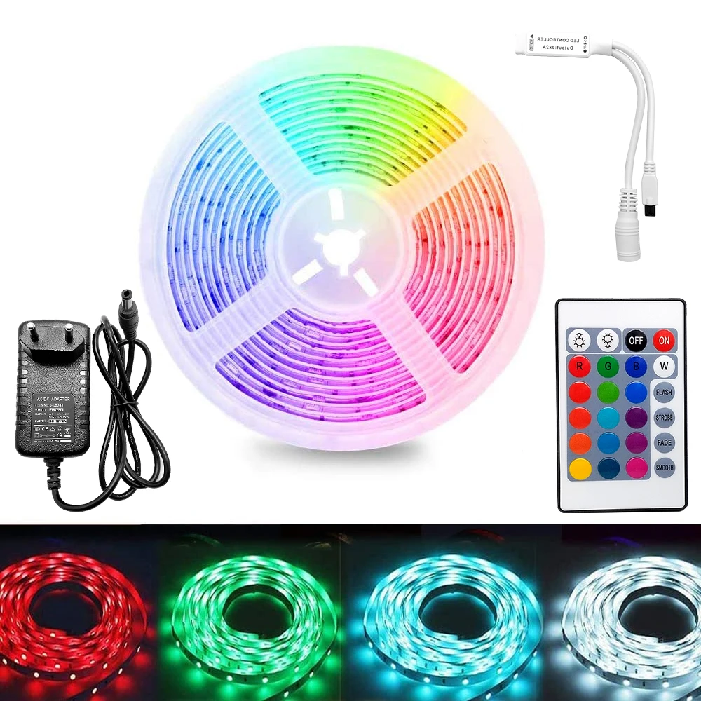 Гибкая светодиодная лента 12 в пост. Тока SMD 2835 RGB 5 м Светодиодный светильник + мини