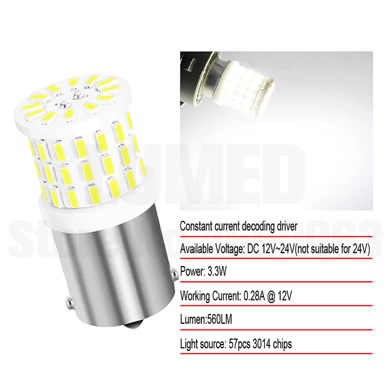 50x сигнальная лампа 1156 1157 12V BA15S BAY15D P21W BAU15S 57 SMD 3014 указатель поворота Реверсивный светильник тормозной светильник