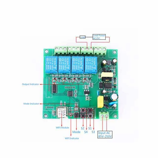 

A23-- 4CH Wireless WIFI Intelligent Control Switch AC 110V 220V Remote Power Supply Controller