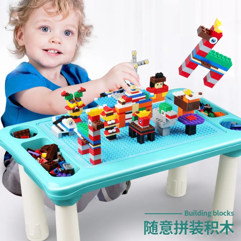  2019 Building Blocks Table With 300 Blocks Desk Base Plate Multi Functions Study Table For Children
