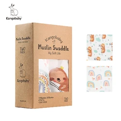Kangobaby envoltura de pañales de muselina de algodón y bambú, con patrón de arcoíris y Perezoso