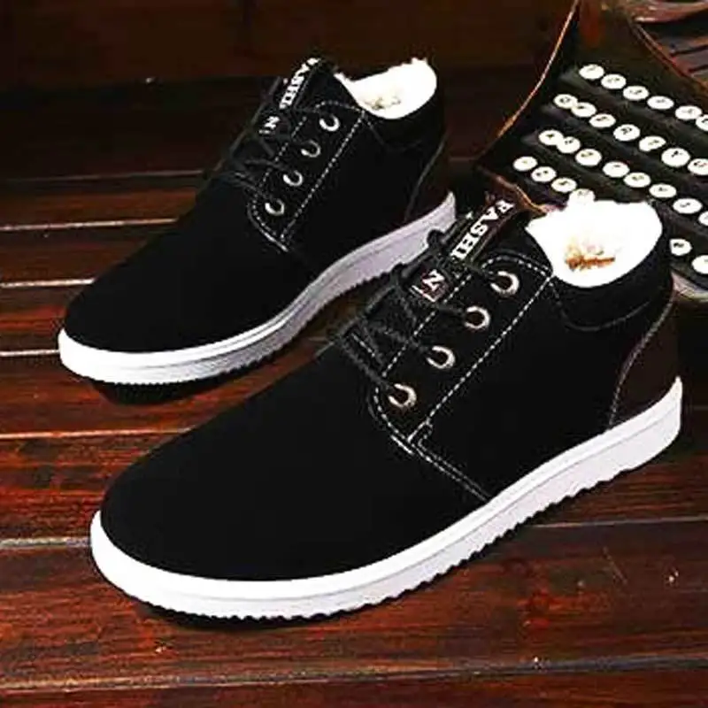 

2019 Winter New Style plus Velvet Men Cotton Boots Students Slip-on Lazy Casual Board Shoes Mid-top Warm Cotton-padded Shoes