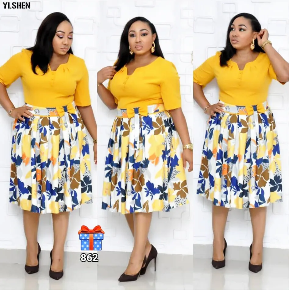 African Dresses for Women Print African Dress Africa Clothing Robe Africaine Femme Plus Size Ankara Dresses Ladies Clothes - Цвет: Style1 Yellow