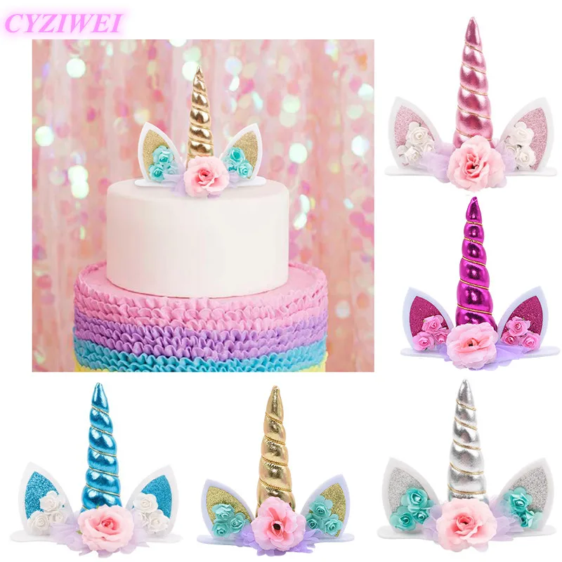1pc cute unicorn horn cake topper cake decoration unicorn party wedding