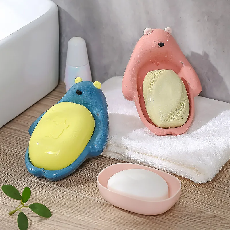 

Washroom Organizer Soap Dish Case Cute Bear Shape Sink Sponge Box Bathroom Accessories Plastic Holder Drain Soap Box