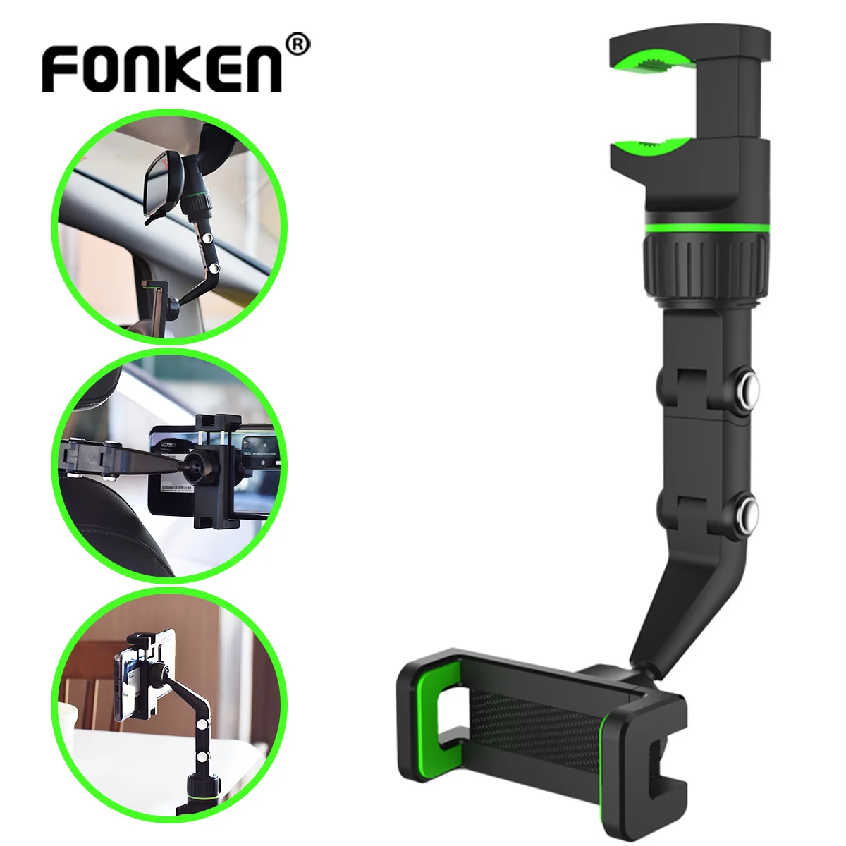 FONKEN Car Rearview Mirror Car Phone Holder Mount Back Seat Clip Folding Mobile Bracket For iPhone 12 13 Universal GPS Support wireless charging stand for iphone and apple watch