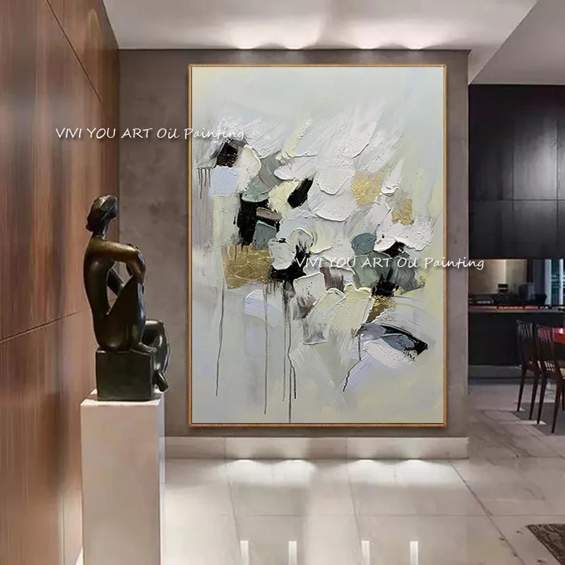 

The Hot Sales Hand Painted Oil Paintings on Canvas No Framed Gold Abstract Painting Wall Picture for Living Room Home Decor Art