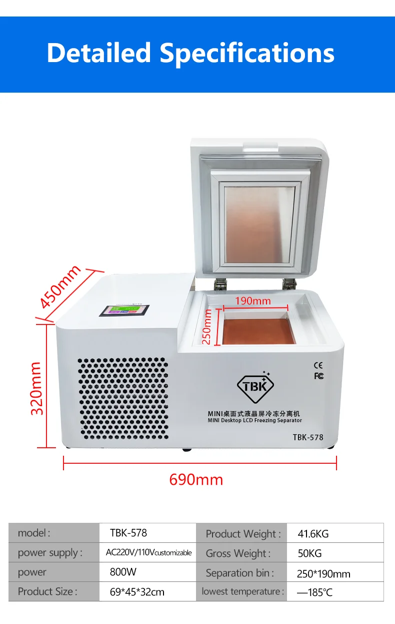 TBK 578 Mini desktop LCD freezing Separator Separating machine 800W For Samsung Edge iPhone Tablet Screen Repair Refurbishment