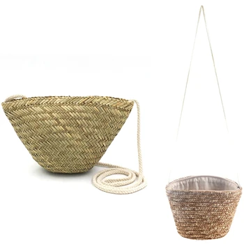 

2Pcs Rattan Grass Small Bag Crossbody Bag Can Be Fitted with Mobile Purse Grass Women Bag - Cream Color & Primary Color