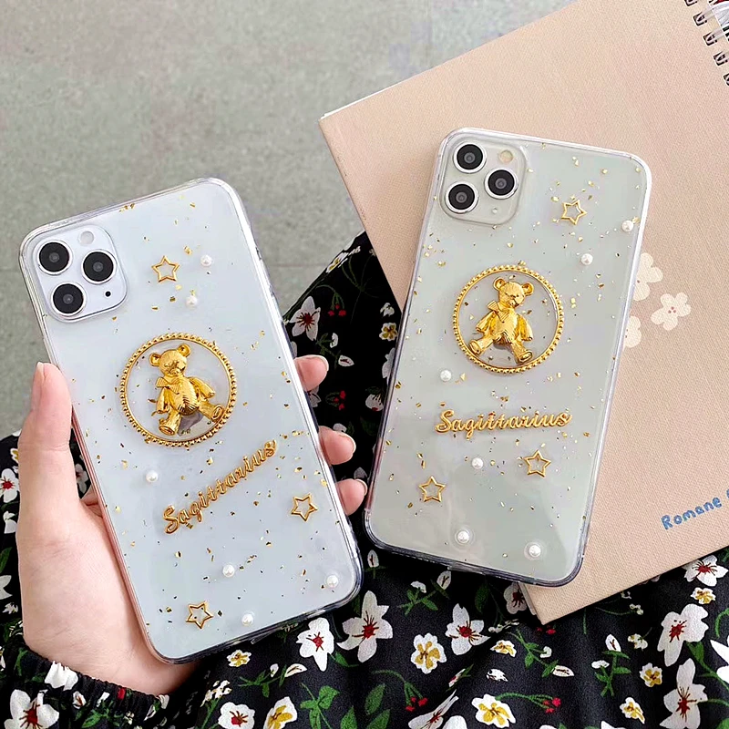 Прозрачный чехол для телефона с милым мультяшным 3D медведем iPhone 11 Pro Max Case SE X XR XS 7