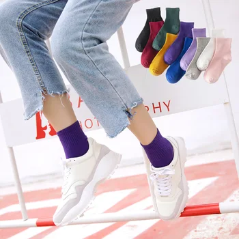 

Spring and summer new women's tube socks Japanese Harajuku pure color sapphire blue socks women's cotton sock wholesale