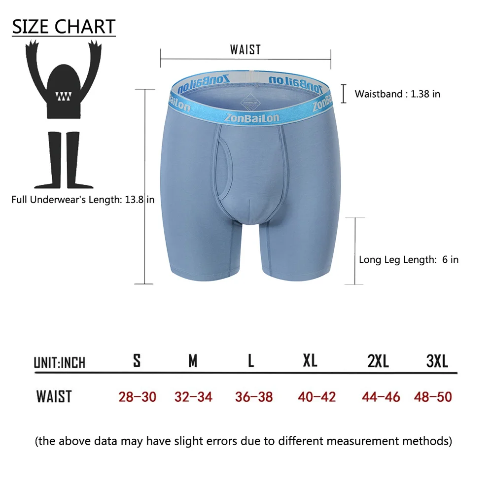 3XL, Jinshi Long Leg Boxer Shorts Bambou Sous-vêtements Boxer Short pour homme 3-Pack 
