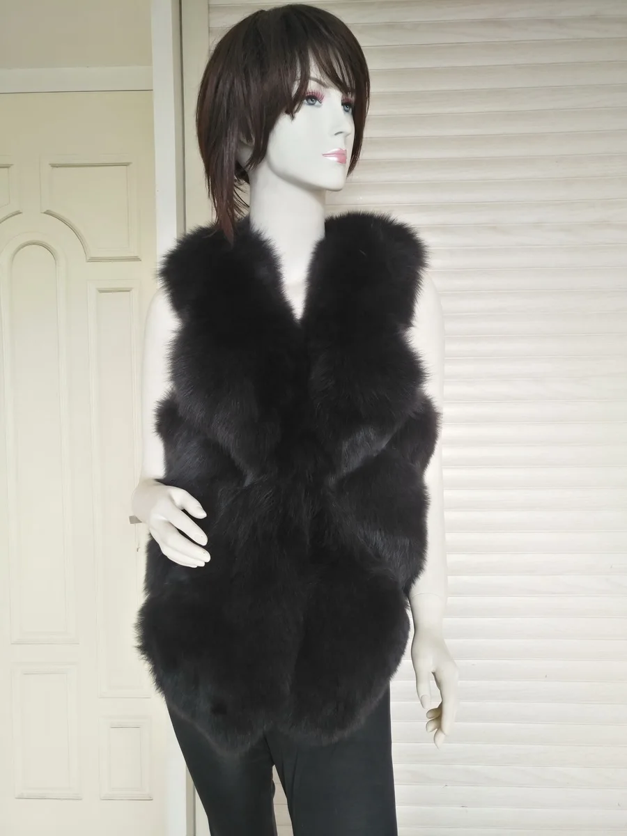 Free Shipping New Genuine Fox Fur Vest Lady's Short coat Real Winter Dark Grey Wholesale Retail OEM | Женская одежда