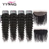 Yyong Hair 3/4 Brazilian Deep Wave Bundles With Frontal 100% Remy Human Hair Weave Bundles With 13x4 Lace Frontal Can Be Dyed 1