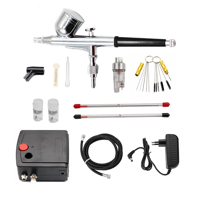 Dual-Action Airbrush with 30psi Auto Stop Compressor Kit Air Brush