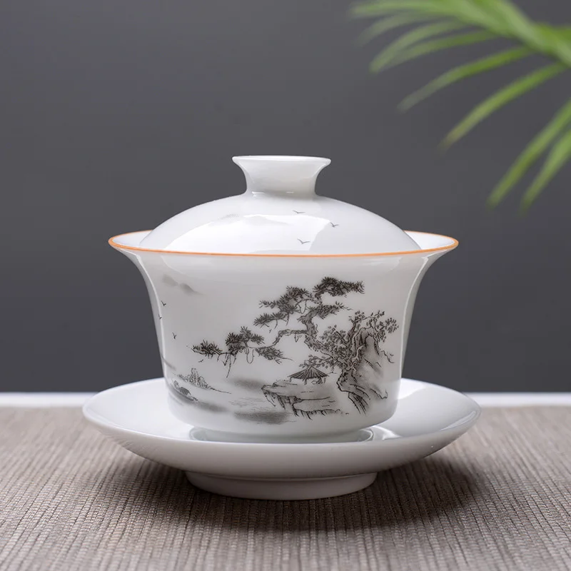 Высокое качество белый костяного фарфора Gaiwan чайный набор, путешествия керамический чайный набор, белый чайный набор кунг-фу, китайский фарфор гайвань чашка