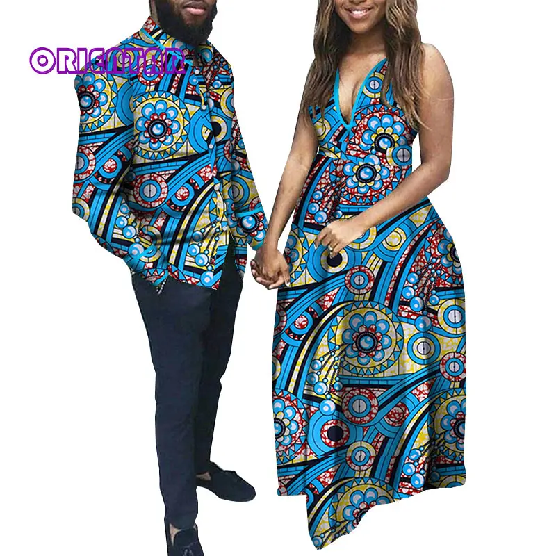 Африканская одежда для пар африканская Мужская рубашка и Африканская женская одежда Африканский принт свадебная одежда для пары WYQ307 - Цвет: 15