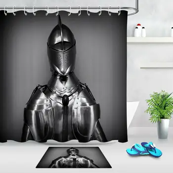 

Ancient Metal Armor Shower Curtain Set Bathroom Waterproof Fabric Hooks Custom