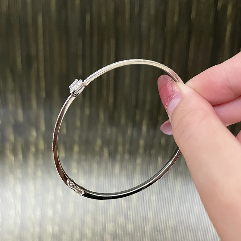 Hcad243a5f16945c6ba2658c8ec603c29g LUOWEND 100% Real 18K Au750 White Gold Bangle Genuine Natural Diamond Bracelet Luxury Party Jewelry Customize