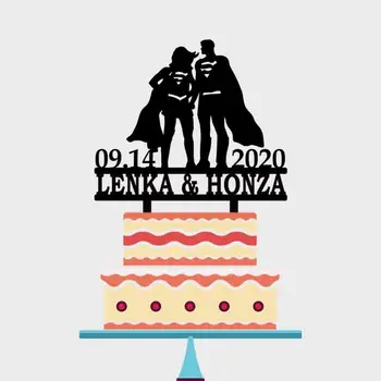 

Personalized Superhero Wedding Cake Topper Custom Couples Name Wedding Date Superman and Supergirl Wedding Cake Topper YC223