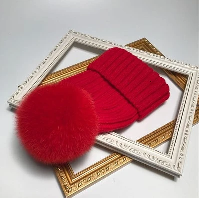 Winter Brand Female Fur Pom Poms hat Winter Hat For Women Girl 's Hat Knitted Beanies Cap Hat Thick Women Skullies Beanies - Цвет: red