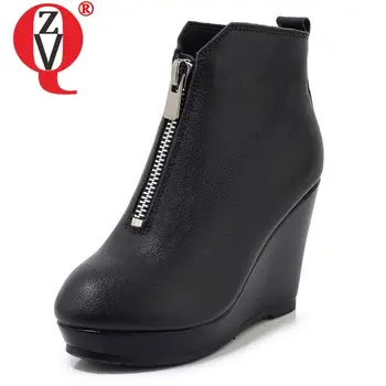 

ZVQ cool cow leather booties 2019 winter autumn 9cm high heels platform Hip hop women's shoes Vintage round toe ankle boots