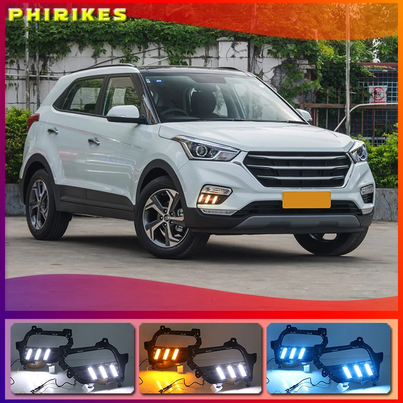 

1Pair DRL LED Daytime Running Light Fog Lamp With Yellow Turn Signal Lamp For Hyundai Creta IX25 2017 2018 2019 2020