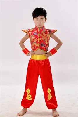 Детские костюмы для народных танцев с драконом Yangko, современные Hanfu, для девочек и мальчиков, Национальный костюм для кунг-фу со львом, ушу, костюм для китайского традиционного танца - Цвет: style9