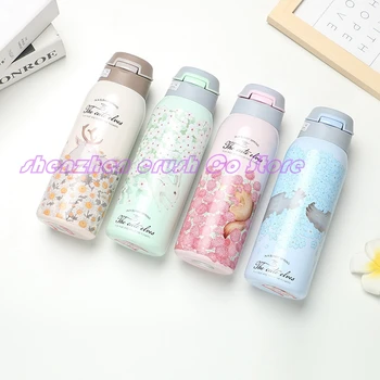 

60PCS 450ML Sweet KidsFeeding Cup Floral Printed Toddler Infant Thermos Bottle Winter Keep Hot Water Bottle Children Lovely Cup