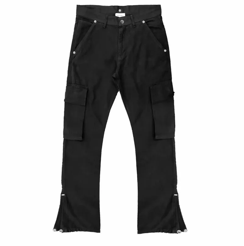 21SS NEW High Quality Askyurself Overalls Men Zipper Pocket Cargo Pants Buttoned Hem Retro Multi Pockets Trousers | Мужская одежда