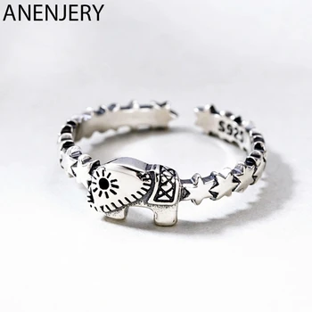 

ANENJERY Vintage Cute Elephant Pentagram 925 Sterling Thai Silver Ring Opening Rings For Girls Gifts Wholesale S-R568