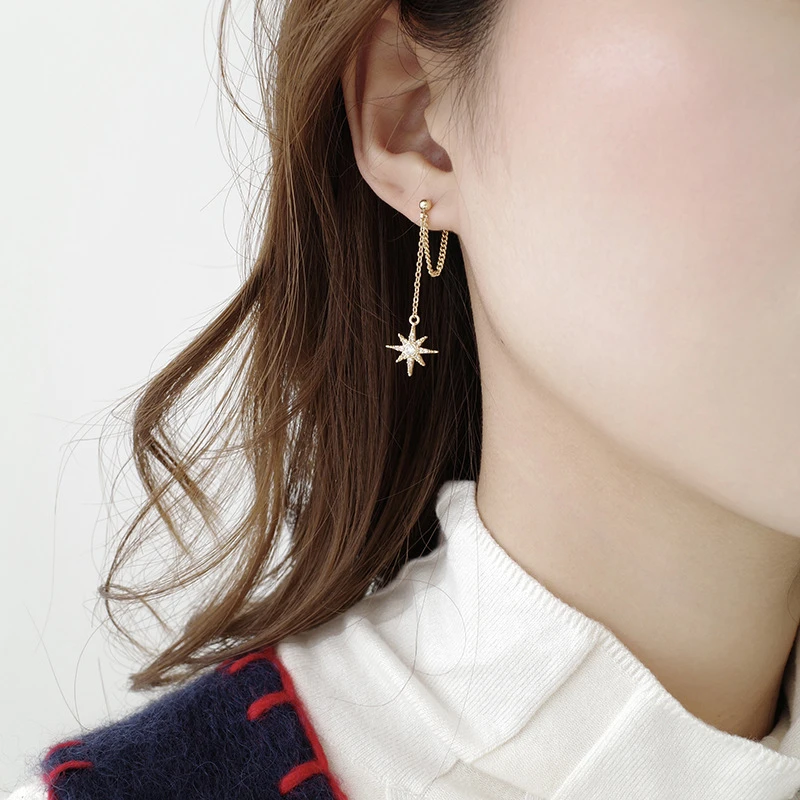 925 Sterling Silver Earring Hanging Six Pointed Star Chain Circle Fringed Pearl Long Earring Flower Sweet Women Girl Ear Jewelry Drop Earrings Aliexpress