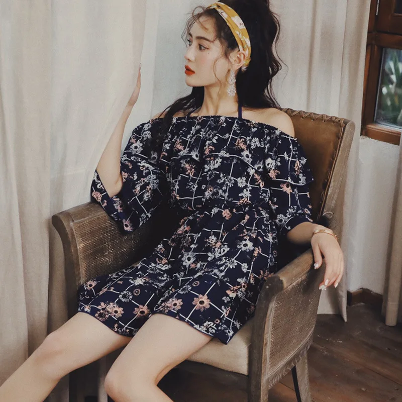 

Esowell 2018 New Style Retro Small Floral Push up Underwire Bikini Three-piece Set Skirt Conservative Bathing Suit