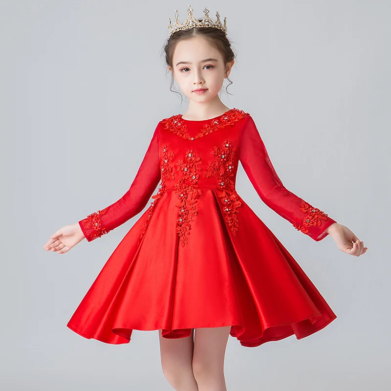 Свадебные платья для девочек, платья принцессы с длинными рукавами на осень и зиму, Корейская версия, платья для детей 3-13 лет