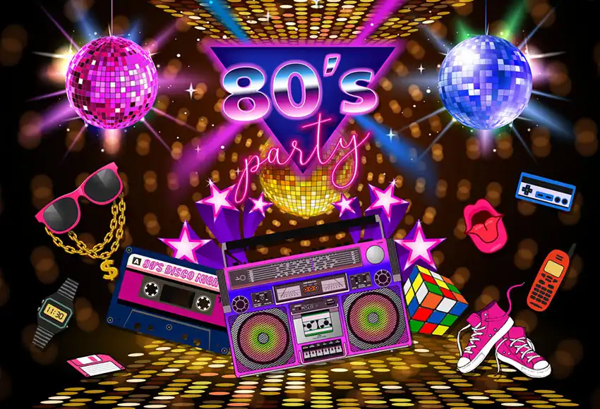 CSFOTO 8x6.5ft Disco Backdrop Disco Ballroom Night Club Neon Music 80s Birthday Party Background for Photography Disco Theme Bday Photo Backdrop