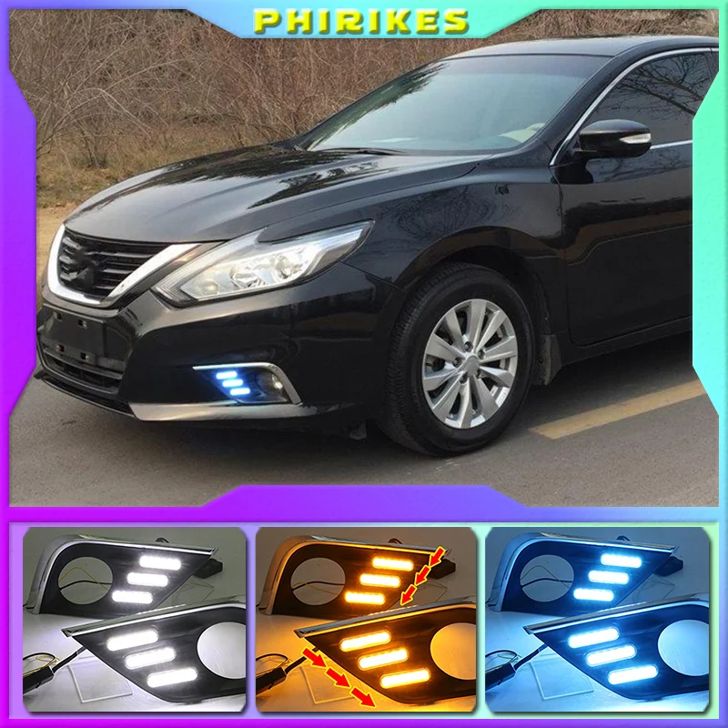 

2PCS For Nissan Altima Teana 2017 2018 LED Daytime Running Light Waterproof Car LED DRL fog Lamp with Turn Signal style Relay