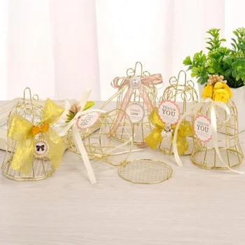 

5Pcs/Set Wedding Candy Box Iron Birdcage Chocolate Storage Case Desktop Bells Hollow Decoration Ornaments Mariage Party Supplies