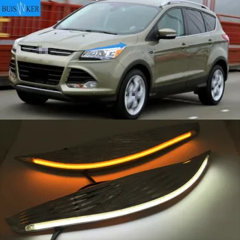 

For Ford Kuga Escape 2013~2016 Daytime Running Light DRL LED Fog Lamp Cover With Yellow Turning Signal Functions