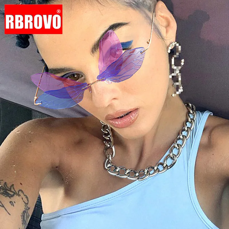 

RBROVO 2020 Funny Retro Sunglasses Women Brand Designer Glasses for Women Rimles Eyeglasses Women Mirror Oculos De Sol Feminino