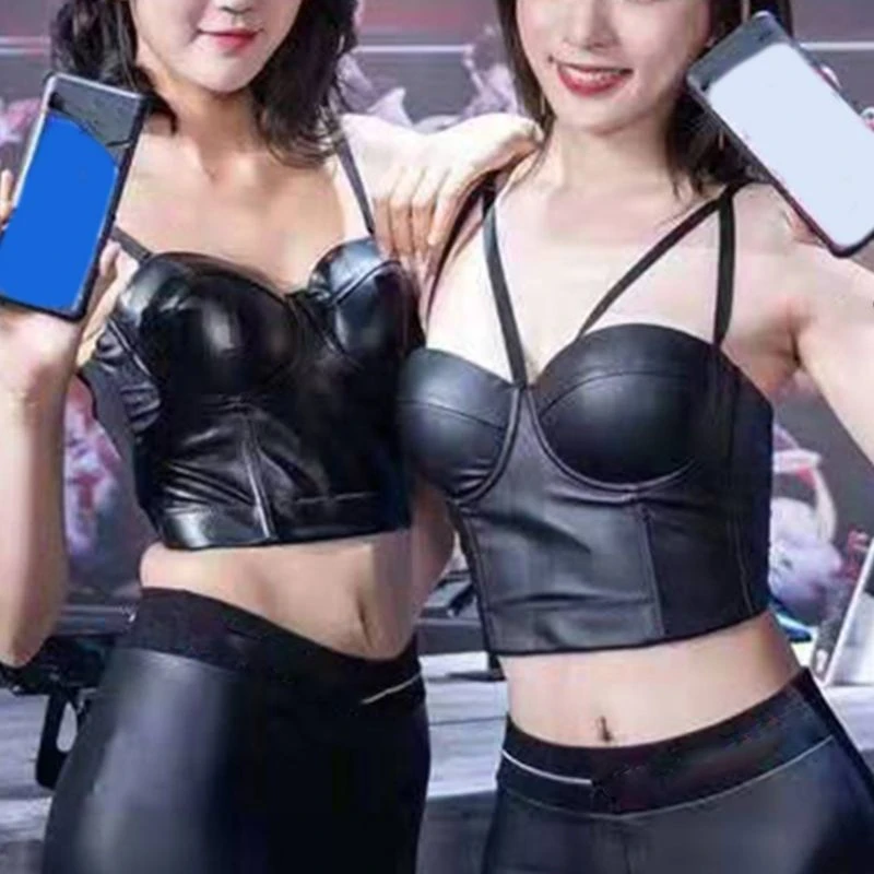 black faux leather bustier top