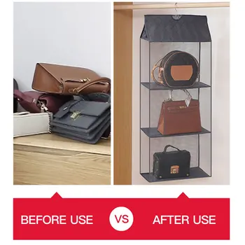 

Multi Layers Clothes Dustproof Storage Bag Wallet Big Tote Bag Transparent Hanging Handbag Organizer for Wardrobe Closet