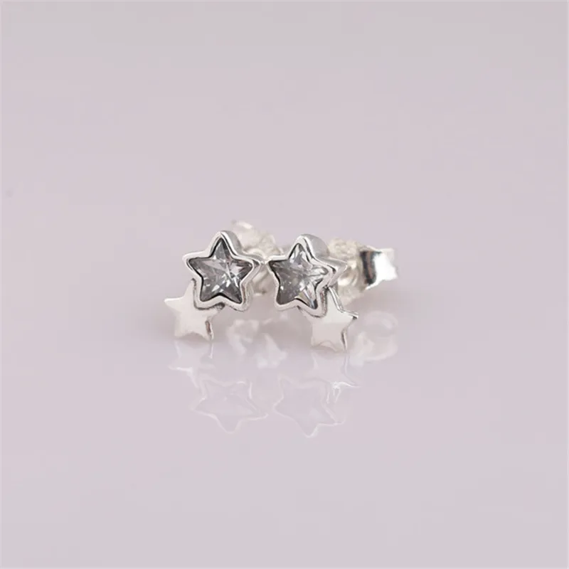 925 Sterling Silver cz Twin star silver stud earrings with clear cubic zirconia for Women's Birthday Gifts