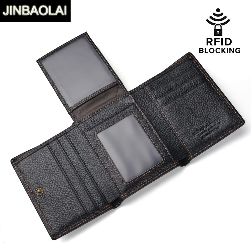 Мужской кошелек с блокировкой RFID черный из натуральной кожи несколькими