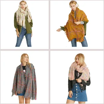

European and American Icelandic wool scarf women's large shawl autumn and winter women's neck double-use scarf