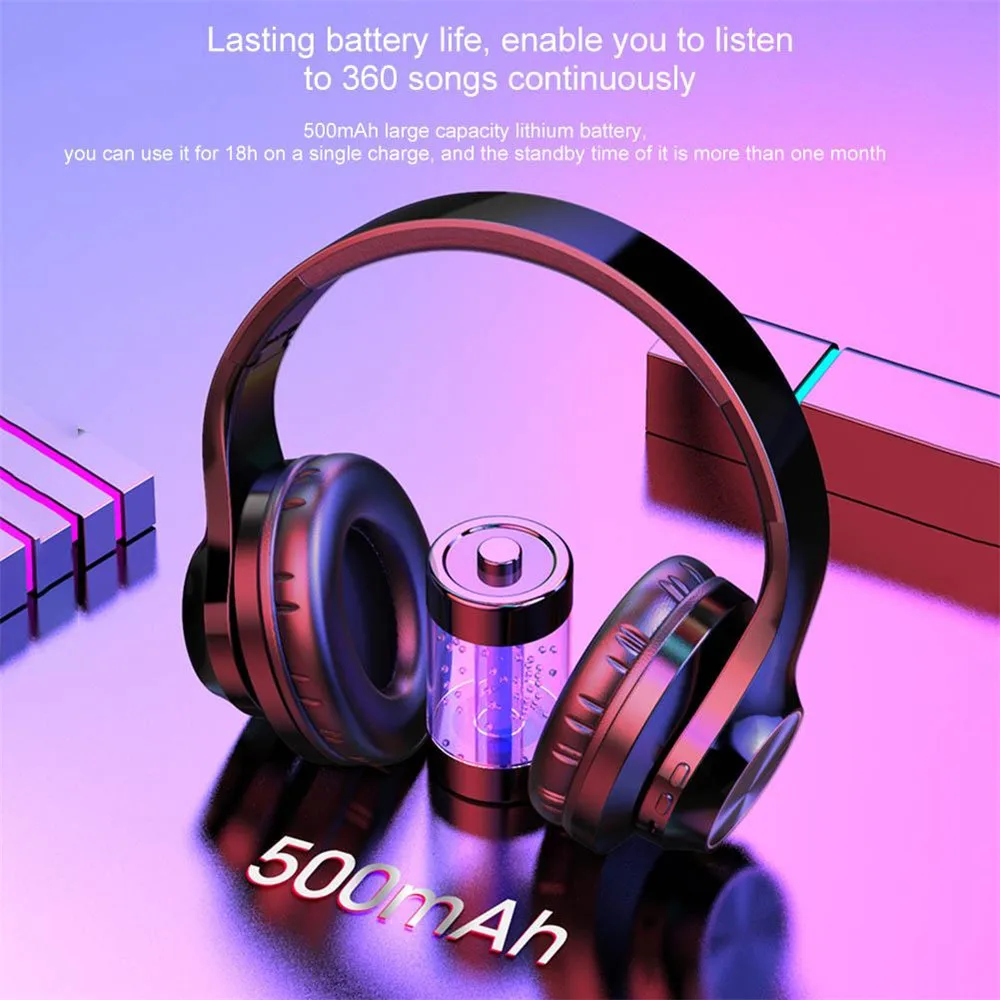 Hifi Stereo Earphones Bluetooth Headphone Music Headset Fm And Support Sd Card With Mic For Mobile Xiaomi Iphone Sumsamg Tablet