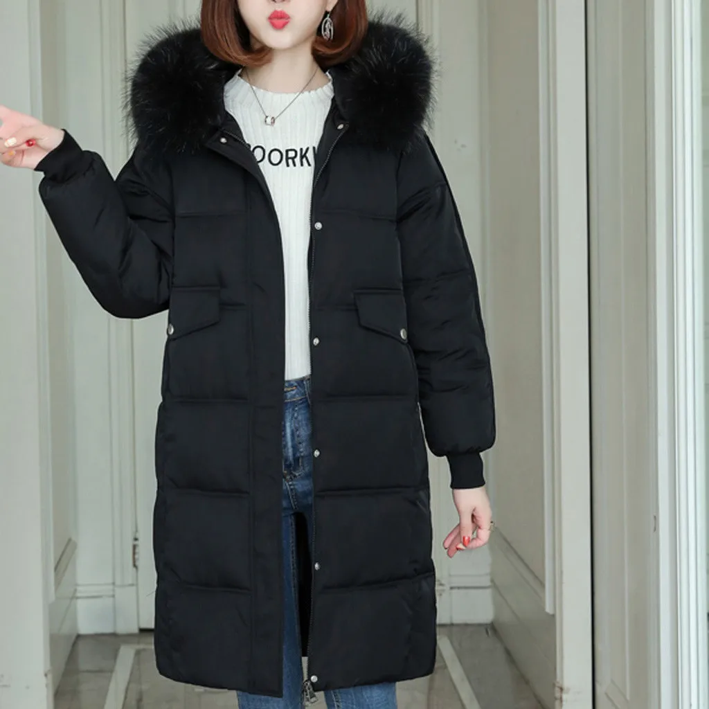 

2019 Oversized Coats Thick Winter Jacket Women Hooded Fur Collar Down Cotton Coat Long Jacket Female Parkas Mujer Maxi Coats#J30