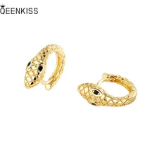 

QEENKISS EG6158 Jewelry Wholesale Fashion Woman Girl Birthday Wedding Gift Snake AAA Zircon 18KT Gold White Gold hoop Earrings